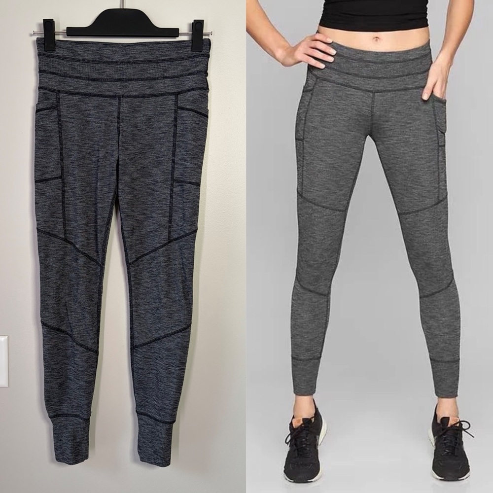 Athleta Heather Dark Gray Excursion Leggings Athletic Workout Running Gym Wear